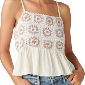 Lucky Brand Purple and Cream Babydoll Crochet Tank Top